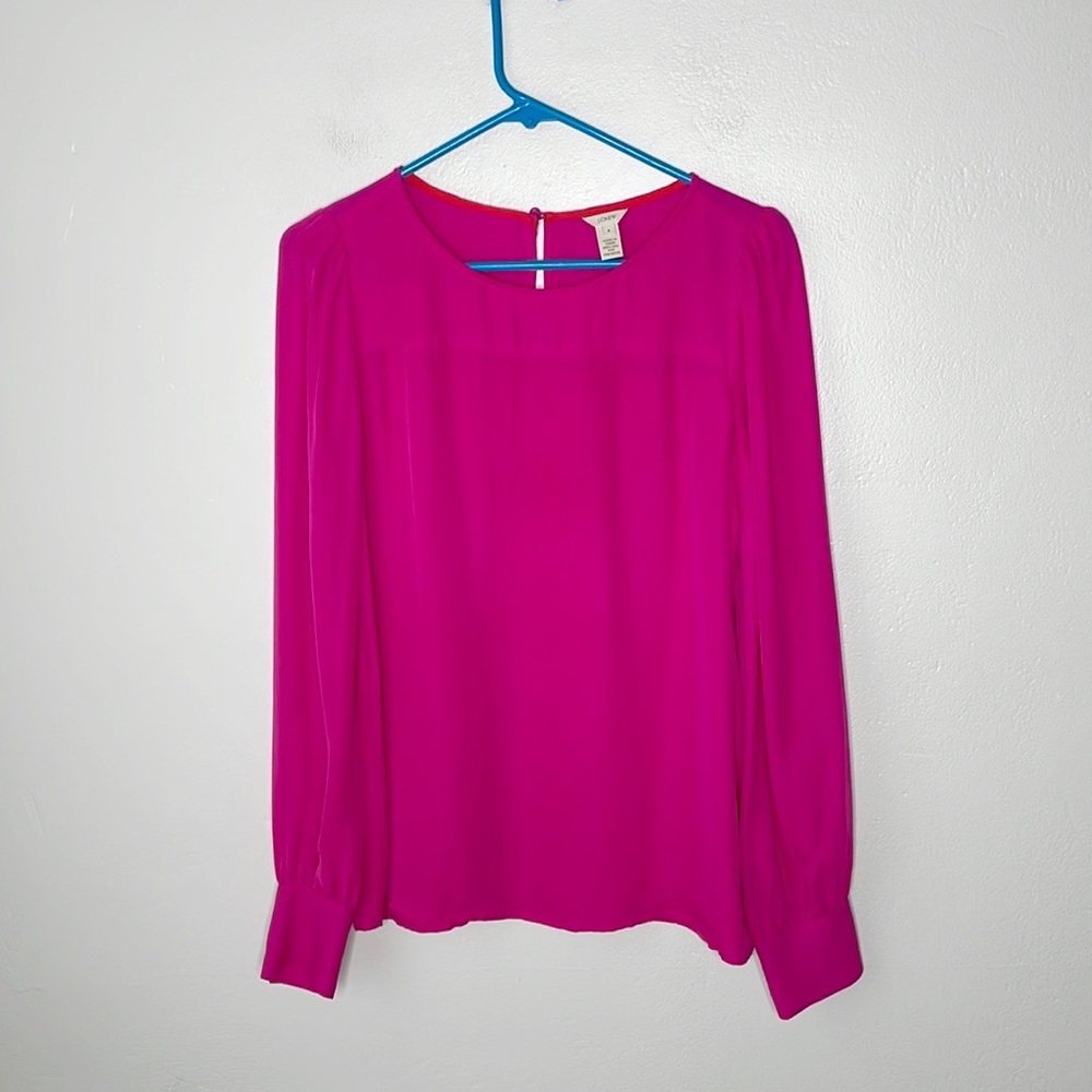 J. Crew 100% Silk Hot pink blouse
